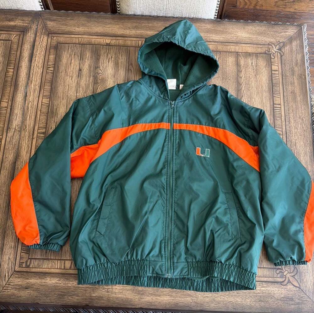 Vintage Red Oak University of Miami Hurricanes Fleece Lined Hooded Jacket XXL